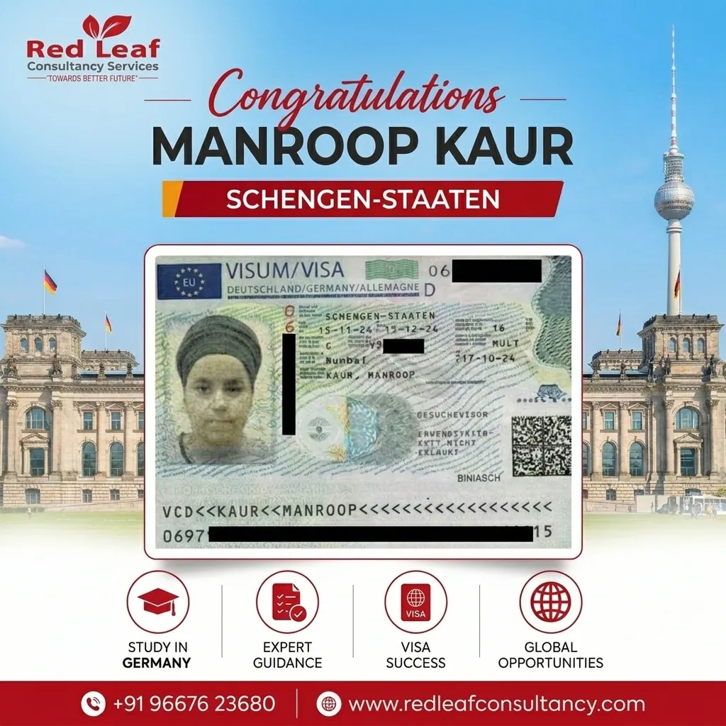 Manroop Kaur — Germany Schengen visa — Red Leaf Consultancy.