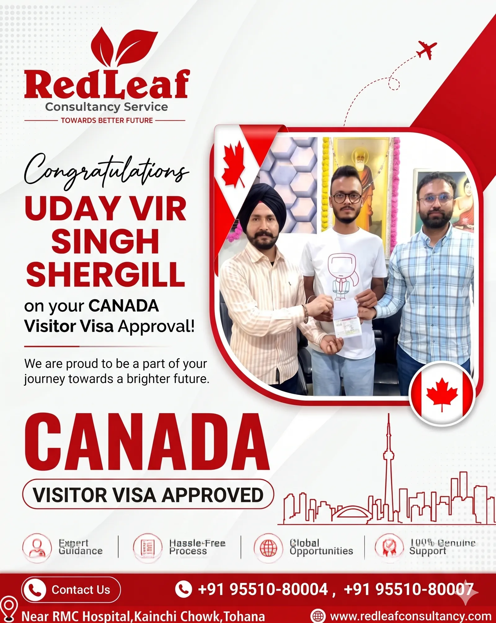 Canada visitor visa approval for Uday Vir Singh Shergill — Red Leaf Consultancy.
